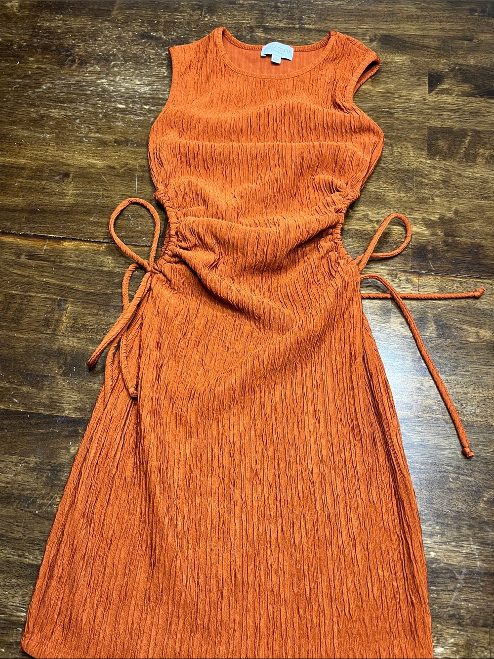 Rolla Coster Sleeveless Orange Crinkle Midi Dress with Side Ties